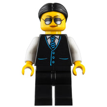 Minifig cty1212 - Limousine Driver - Female, Black Vest with Blue Striped Tie, Black Legs, Black Hair, Sunglasses and Peach Lips