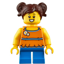 Minifig cty1215 - Madison (Maddy) Yea - Girl, Orange Halter Top Dress, Blue Short Legs, Dark Brown Hair
