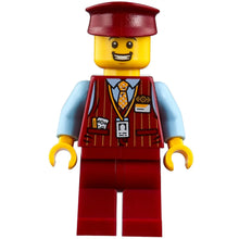 Minifig cty1220 - Tram Driver - Male, Dark Red Vest, Bright Light Blue Shirt, Dark Red Legs, Dark Red Hat