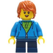Minifig cty1271 - Child - Boy, Dark Azure Hoodie, Dark Blue Short Legs, Dark Orange Tousled Hair, Freckles, Smile with Teeth and Tongue