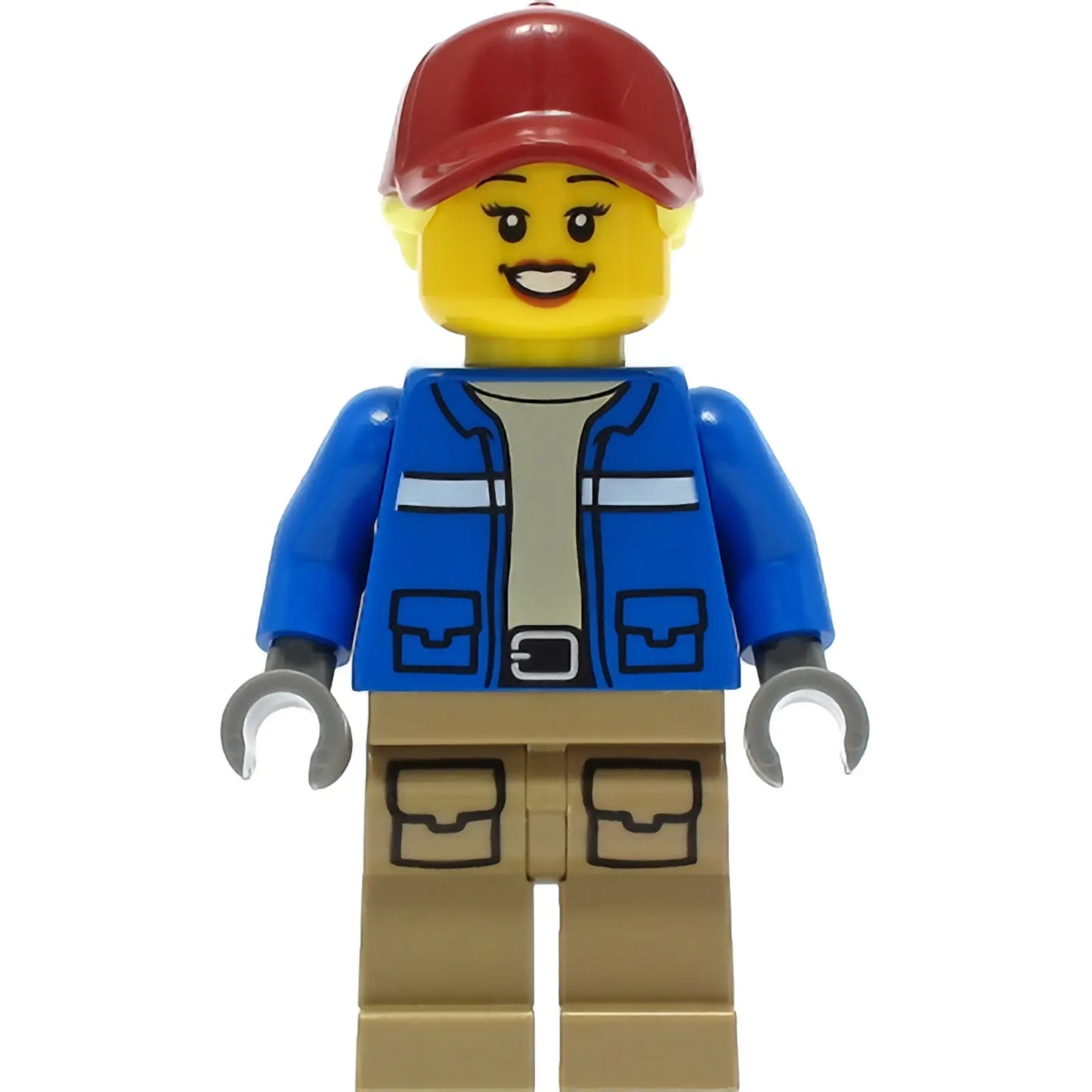 Minifig cty1305 - Wildlife Rescue Explorer - Female, Blue Jacket, Dark Tan Legs with Pockets, Dark Red Cap, Bright Light Yellow Hair