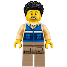 Minifig cty1306 - Wildlife Rescue Worker - Male, Blue Vest with 'RESCUE' Pattern on Back, Dark Tan Legs with Pockets, Black Hair