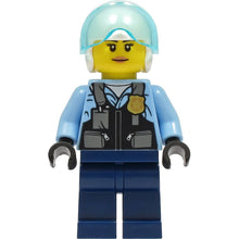 Minifig cty1311 - Police - City Helicopter Pilot Female, Safety Vest with Police Badge, Dark Blue Legs, White Helmet