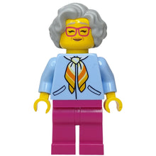 Minifig cty1342 - Woman, Bright Light Blue Jacket, Magenta Legs, Light Bluish Gray Hair, Magenta Glasses