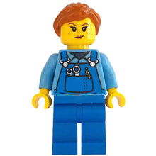 Minifig cty1348 - Janitor - Female, Blue Overalls over Medium Blue Shirt, Blue Legs, Dark Orange Hair, Back Print