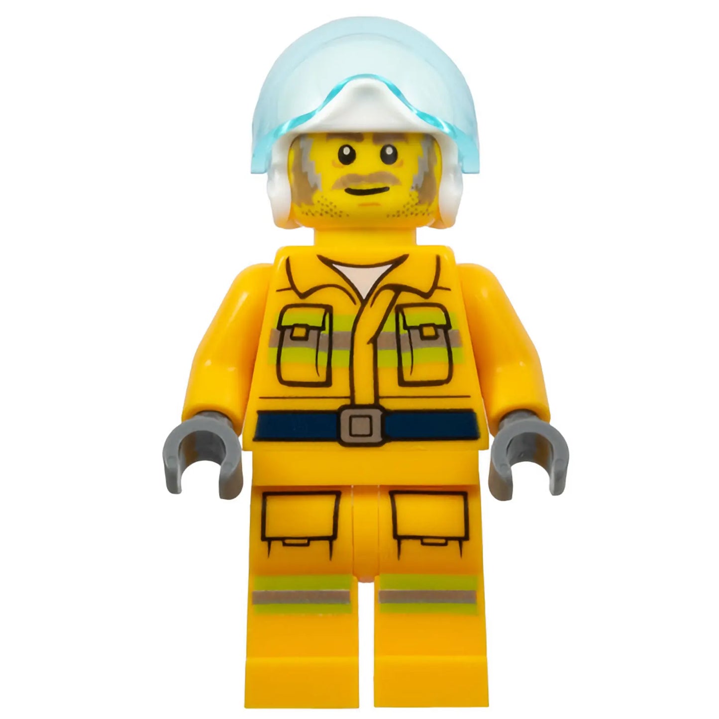 Minifig cty1369 - Fire - Reflective Stripes, Bright Light Orange Suit, White Helmet, Dark Tan and Gray Beard