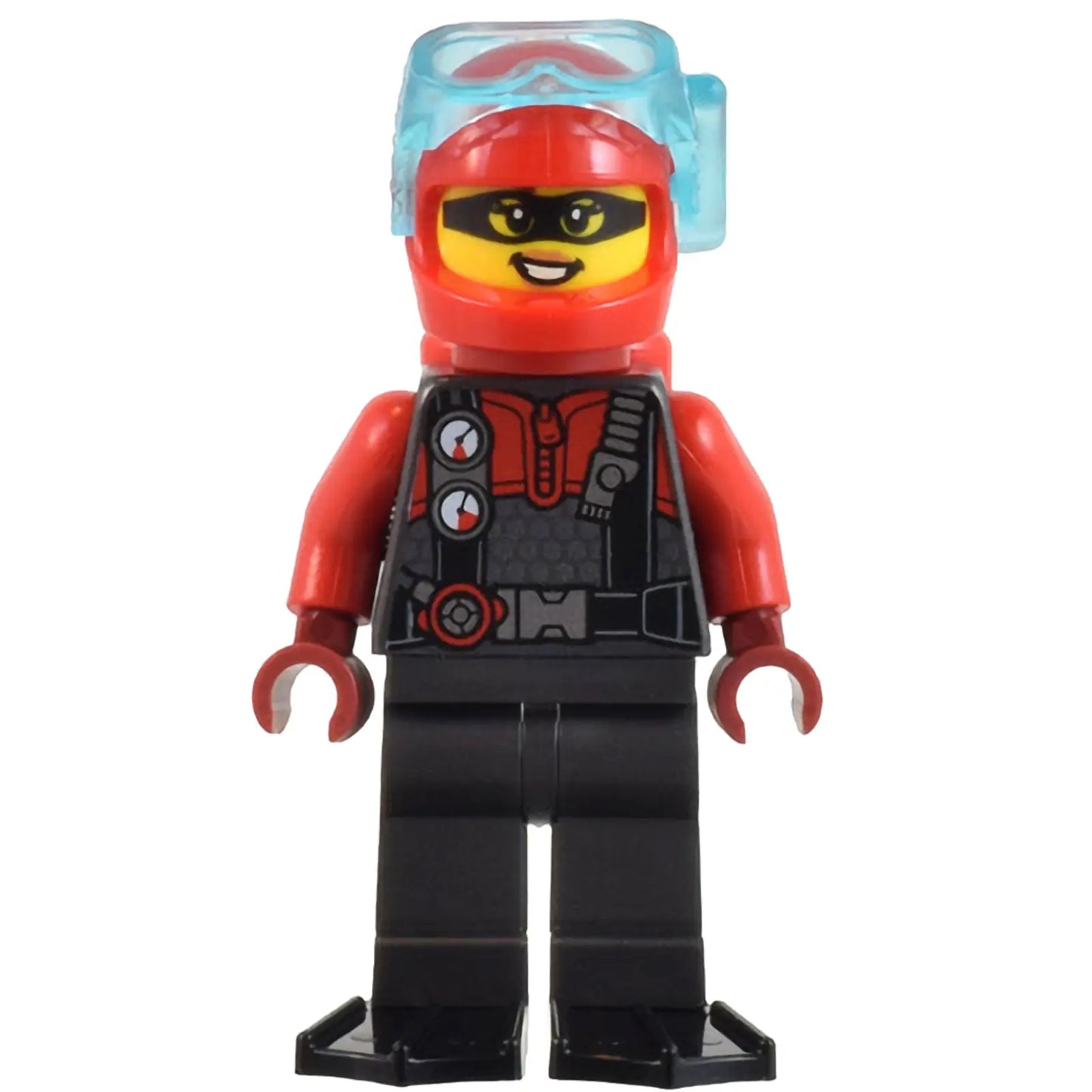 Minifig cty1448 - Police - Crook, Female, Red and Pearl Dark Gray Diving Suit, Black Flippers, Red Helmet and Air Tanks, Trans-Light Blue Diver Mask (Betsy Bass)