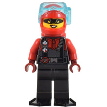 Minifig cty1448 - Police - Crook, Female, Red and Pearl Dark Gray Diving Suit, Black Flippers, Red Helmet and Air Tanks, Trans-Light Blue Diver Mask (Betsy Bass)