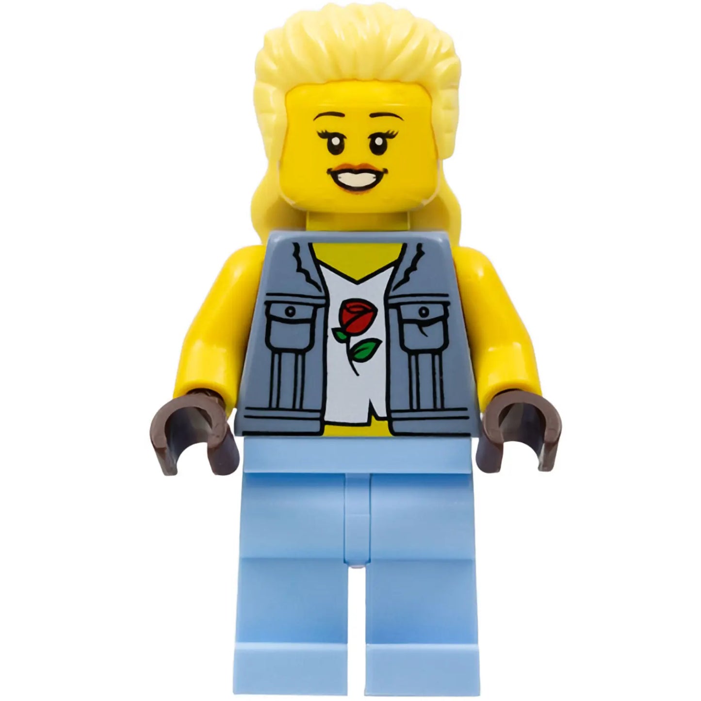 Minifig cty1453 - Stuntz Spectator - Female, Sand Blue Vest over Rose Shirt, Bright Light Blue Legs, Bright Light Yellow Mullet
