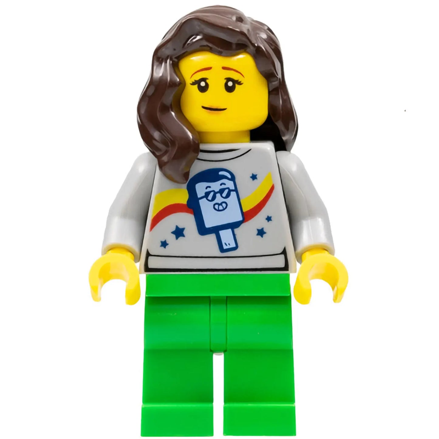 Minifig cty1454 - Stuntz Spectator - Female, Popsicle Shirt, Bright Green Legs, Dark Brown Hair
