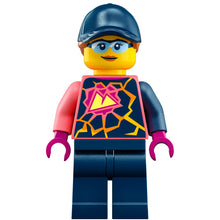 Minifig cty1458 - Stuntz Crew - Female, Coral Shirt with Sports Logo, Dark Blue Legs, Dark Blue Cap with Dark Orange Ponytail, Glasses