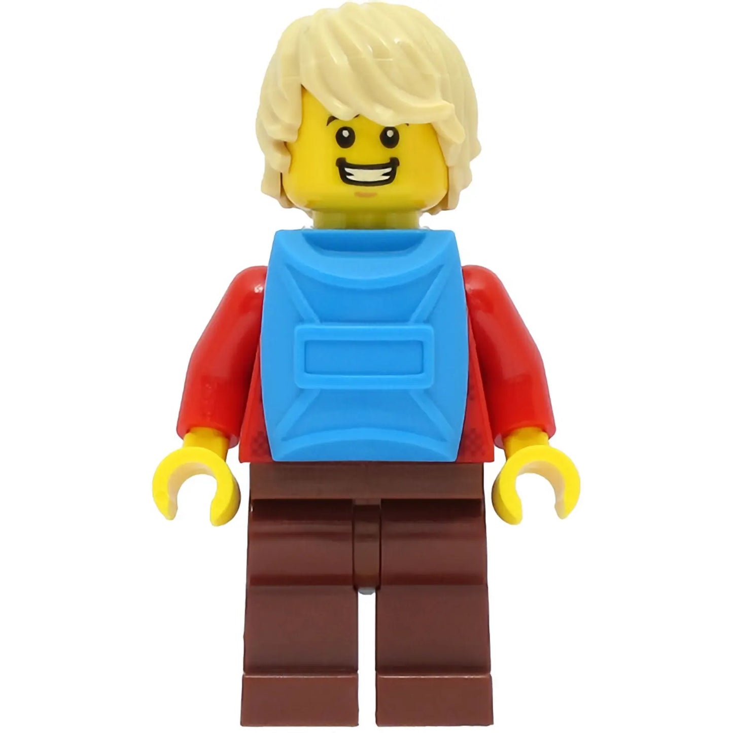 Minifig cty1473 - Passenger - Male, Red Plaid Flannel Shirt, Reddish Brown Legs, Tan Hair, Dark Azure Backpack