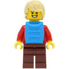 Minifig cty1473 - Passenger - Male, Red Plaid Flannel Shirt, Reddish Brown Legs, Tan Hair, Dark Azure Backpack