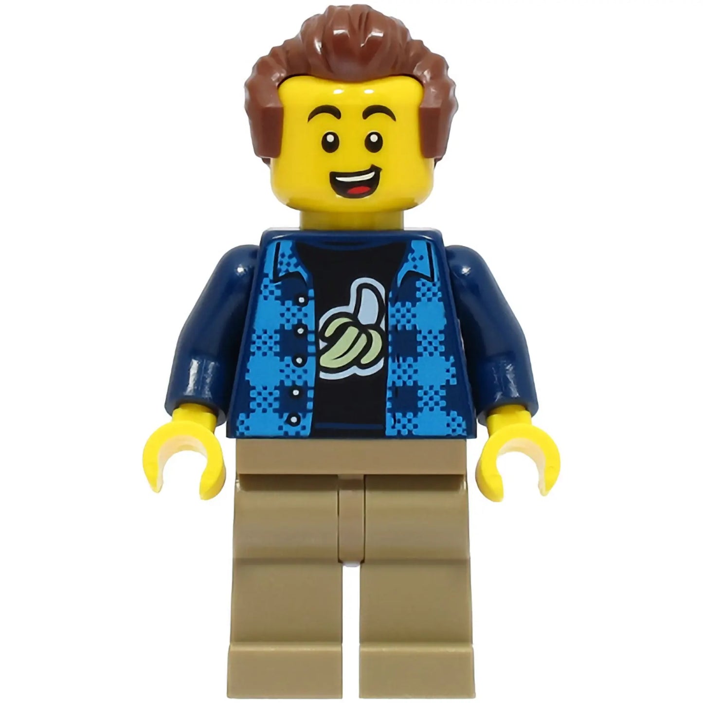Minifigur cty1498 - Stuntz Spectator - Männlich, Dunkelblaue und Dunkelazurblaue Jacke, Dunkelbraune Beine, Rötlich Braunes Haar
