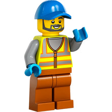 Minifig cty1521 - Recycling Worker - Male, Neon Yellow Safety Vest, Dark Orange Legs, Blue Cap