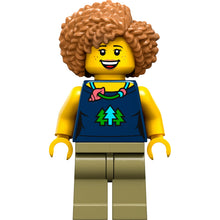 Minifig cty1523 - Female, Dark Blue Top with Trees and Necklace, Olive Green Legs, Medium Nougat Hair