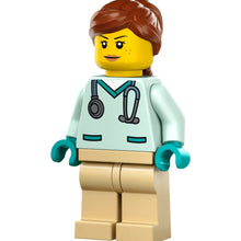 Minifig cty1532 - Veterinarian - Female, Light Aqua Scrubs, Tan Legs, Reddish Brown Hair