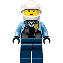 Minifig cty1557 - Police - City Motorcyclist Female, Safety Vest with Police Badge, Dark Blue Legs, White Helmet, Trans-Clear Visor