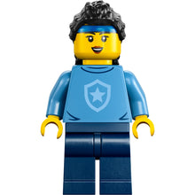 Minifig cty1560 - Police - City Officer in Training Female, Medium Blue Shirt with Badge, Dark Blue Legs, Black Hair, Headband