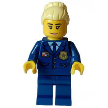 Minifig cty1564 - Police - City Chief Female, Dark Blue Jacket and Legs, Bright Light Yellow Hair, Smile