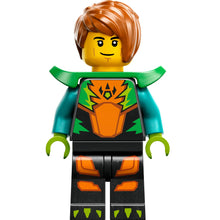 Minifig cty1575 - Stuntz Driver - Male, Black Jumpsuit with Orange Trim and Dark Turquoise Arms, Bright Green Shoulder Pads, Dark Orange Hair