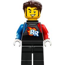 Minifig cty1578 - Rocket Racer - Stuntz Driver, Black Jumpsuit with Blue and Red Arms, Dark Brown Hair