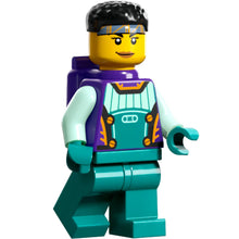 Minifig cty1579 - Stuntz Driver - Female, Dark Purple and Dark Turquoise Racing Suit with Light Aqua Arms, Dark Purple Air Tanks, Black Short Hair