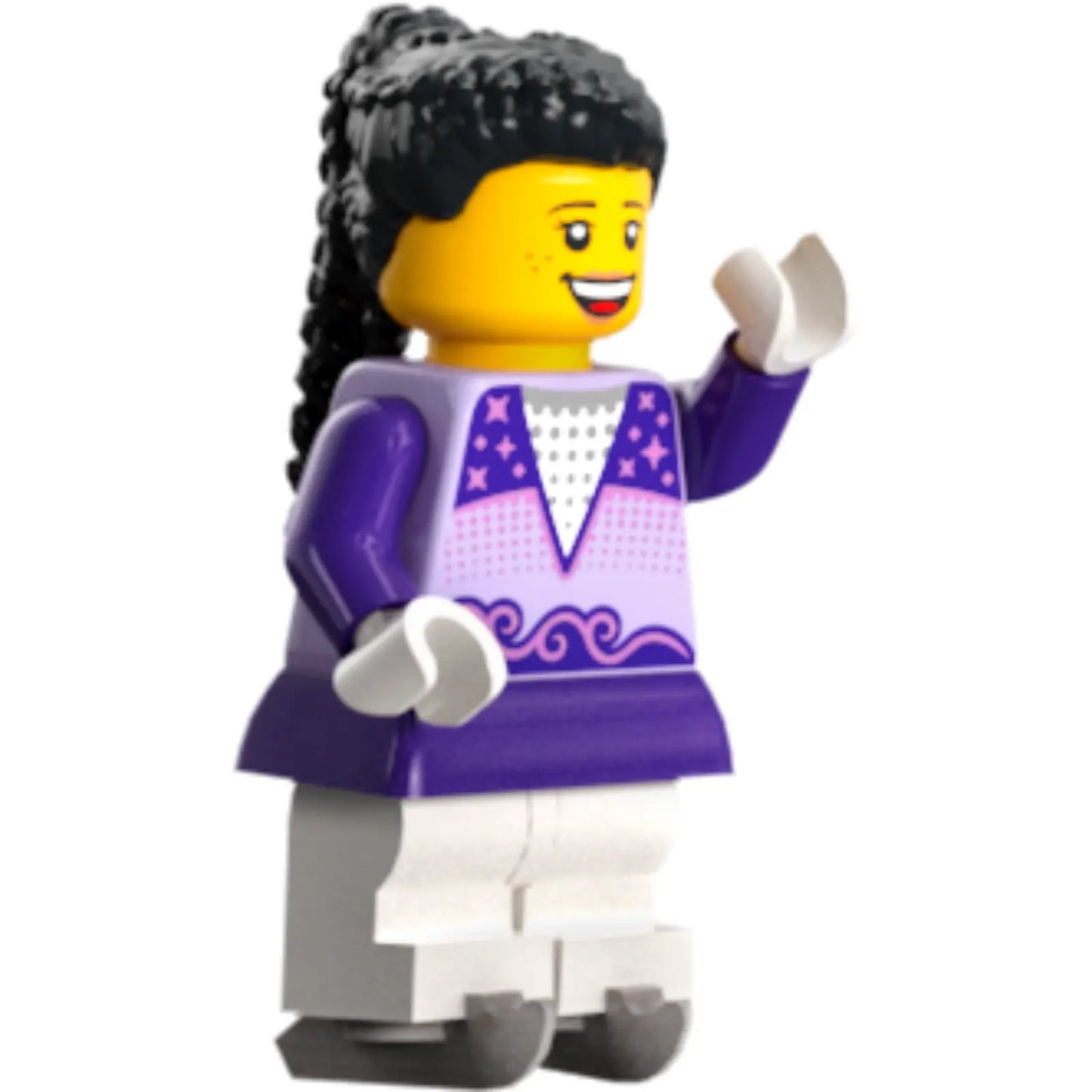 Minifig cty1636 - Ice Skater - Female, Lavender Top, White Medium Legs, Black Hair, Ice Skates