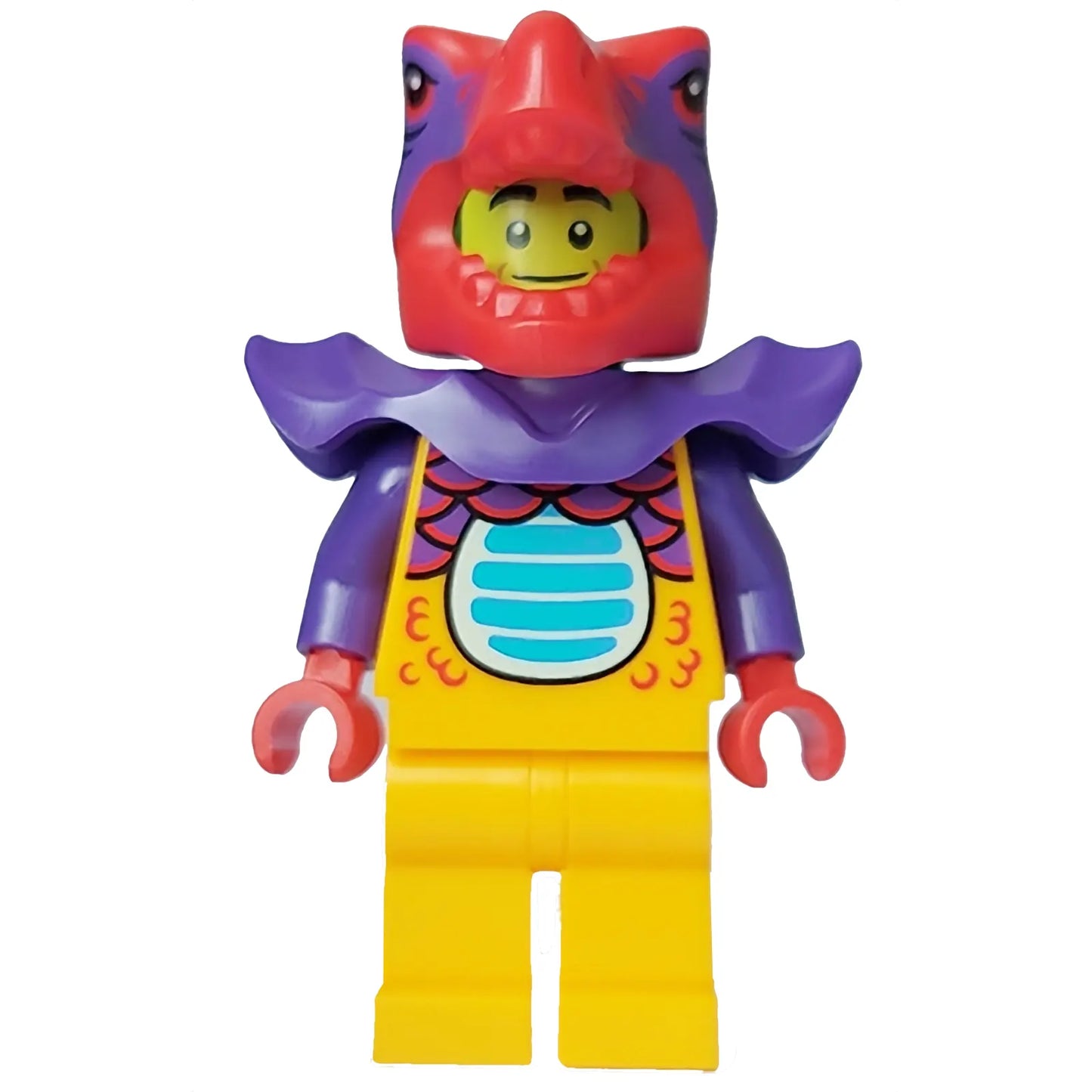 Minifig cty1644 - Comic Shop Guy - Male, Bright Light Orange Dragon Suit and Legs, Red Dragon Head, Dark Purple Shoulder Armor