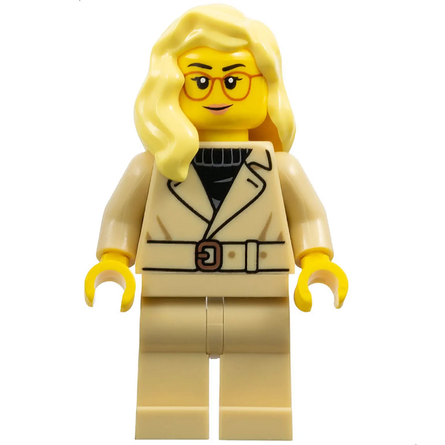 Minifigur cty1654 - Touristin - Weiblich, Hellbraune Jacke und Beine, Hellgelbes Haar, Brille