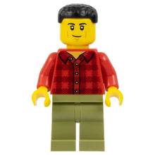 Minifig cty1675 - Plane Passenger - Male, Red Plaid Flannel Shirt, Olive Green Legs, Black Short Hair