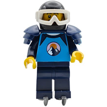 Minifig cty1682 - Ice Hockey Player - Male, Dark Azure and Dark Blue Shirt with Mountains, Dark Blue Legs and Shoulder Pads, Black Helmet, White Goggles, Ice Skates