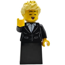 Minifig cty1684 - Carol Singer - Female, Black Suit Jacket with White Button Up Shirt, Black Skirt, Bright Light Yellow Spiked Hair