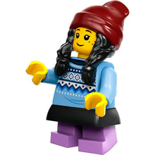 Minifig cty1686 - Child - Girl, Bright Light Blue Knit Fair Isle Sweater, Medium Lavender Short Legs, Dark Red Beanie with Black Hair, Black Skirt (TikTok Fan)