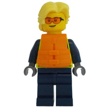 Minifig cty1700 - Police - City Officer Male, Neon Yellow Safety Vest, Orange Safety Glasses and Life Jacket, Bright Light Yellow Hair
