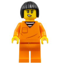Minifig cty1704 - Police - City Jail Prisoner Female, Orange Prison Jumpsuit, Black Bob Cut Hair Short