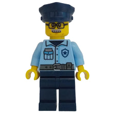Minifig cty1705 - Police - City Officer Male, Bright Light Blue Shirt, Dark Blue Legs, Light Bluish Gray Moustache and Black Glasses