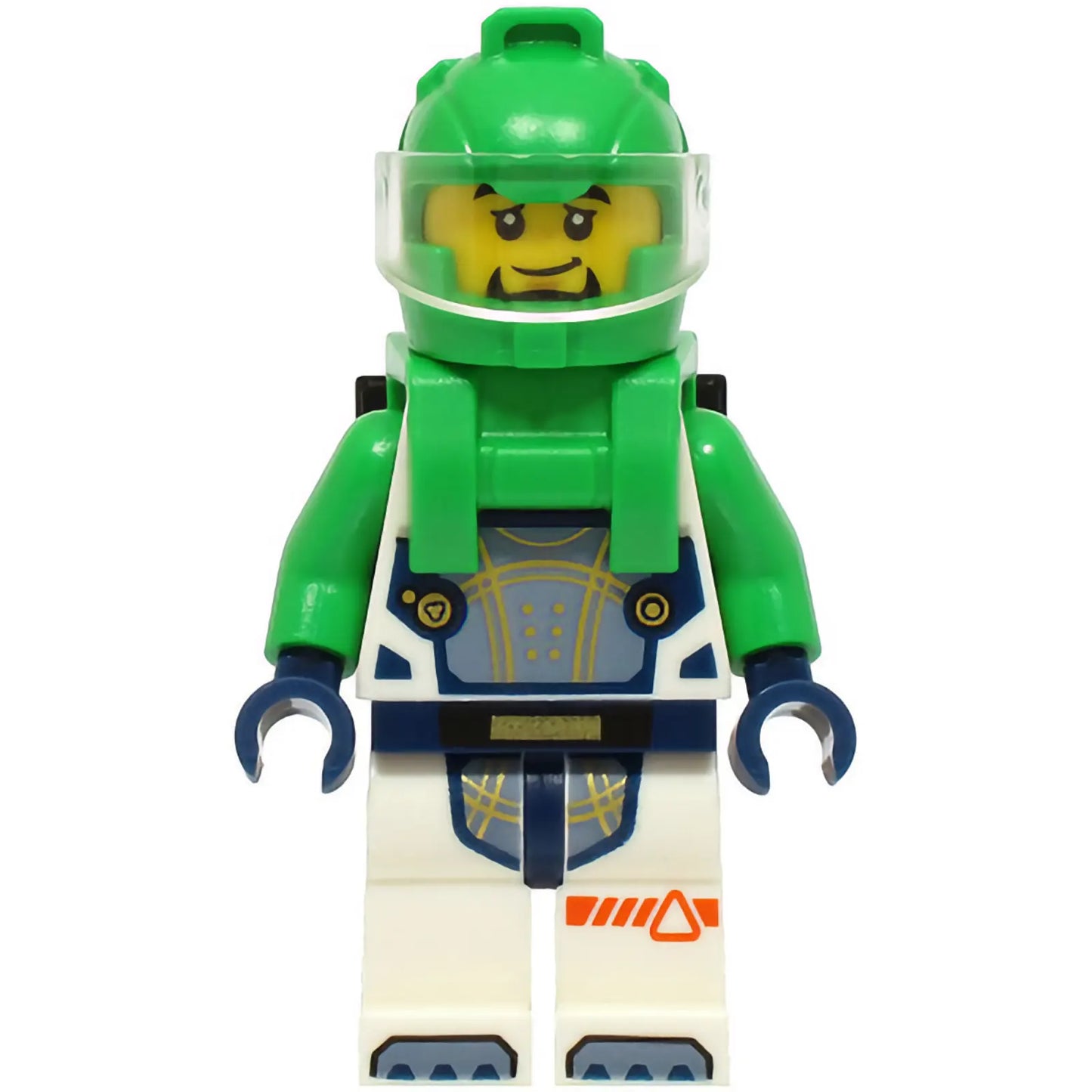 Minifig cty1706 - Astronaut - Male, White Spacesuit with Bright Green Arms, Bright Green Helmet, Bright Green Backpack with Solar Panel, Goatee