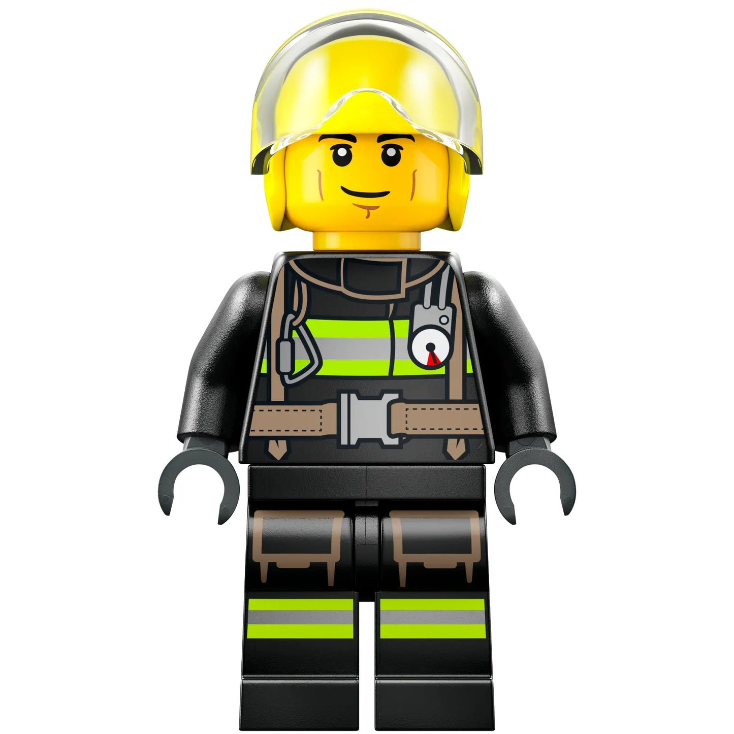 Minifig cty1739 - Fire - Male, Helicopter Pilot, Black Jacket and Legs with Reflective Stripes, Neon Yellow Flight Helmet