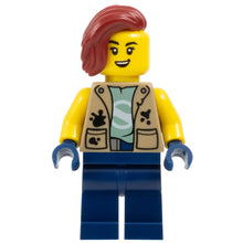 Minifig cty1777 - City Jungle Explorer Female - Dark Tan Vest, Dark Blue Legs, Dark Red Hair