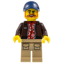 Minifig cty1778 - City Jungle Pilot - Dark Brown Jacket over Red Shirt, Dark Tan Legs, Dark Blue Cap
