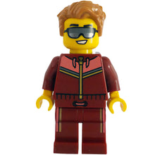 Minifig cty1784 - Tram Passenger - Male, Dark Red and Coral Jogging Suit, Medium Nougat Hair, Sunglasses