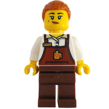 Minifig cty1785 - Barista - Female, Reddish Brown Apron with Cup and Name Tag, Reddish Brown Legs, Dark Orange Hair