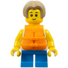 Minifig cty1792 - Child - Boy, White Tank Top with Dark Azure Sailboat, Dark Azure Short Legs, Dark Tan Bowl Cut Hair, Orange Life Jacket