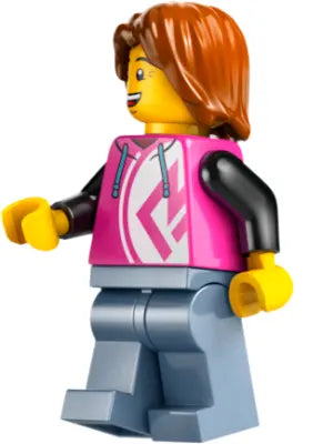 Minifig cty1807 - Robot World Patron - Male, Dark Pink Hoodie, Sand Blue Legs, Dark Orange Hair