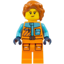 Minifig cty1894 - Arctic Photographer - Female, Orange Jacket and Legs, Medium Azure Trim, Dark Orange Hair
