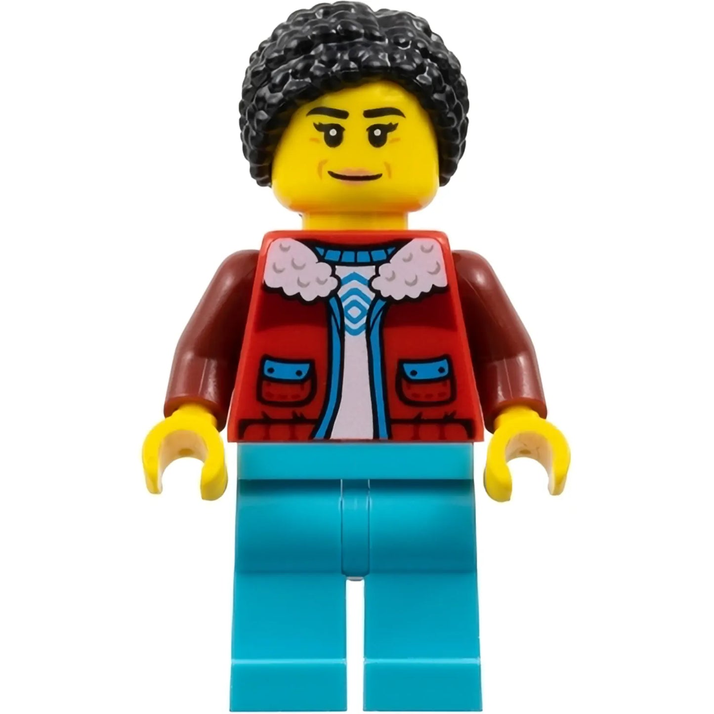 Minifig cty1897 - Arctic Explorer - Female, Red Coat over White Shirt, Medium Azure Legs, Black Hair