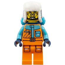 Minifig cty1898 - Arctic Explorer - Male, Orange and Medium Azure Jacket, Dark Blue Ushanka Hat, Black Beard, Glasses, Back Pack