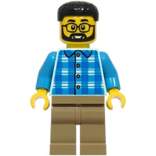 Minifig cty1925 - Dad - Blue and Dark Azure Plaid Shirt, Dark Tan Legs, Black Hair