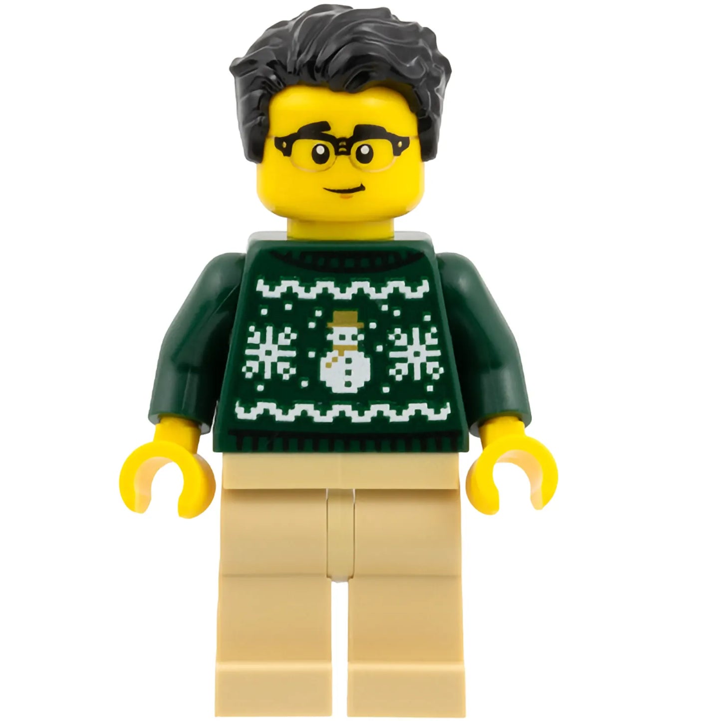 Minifig cty1931 - Man - Dark Green Holiday Sweater, Tan Legs, Black Hair